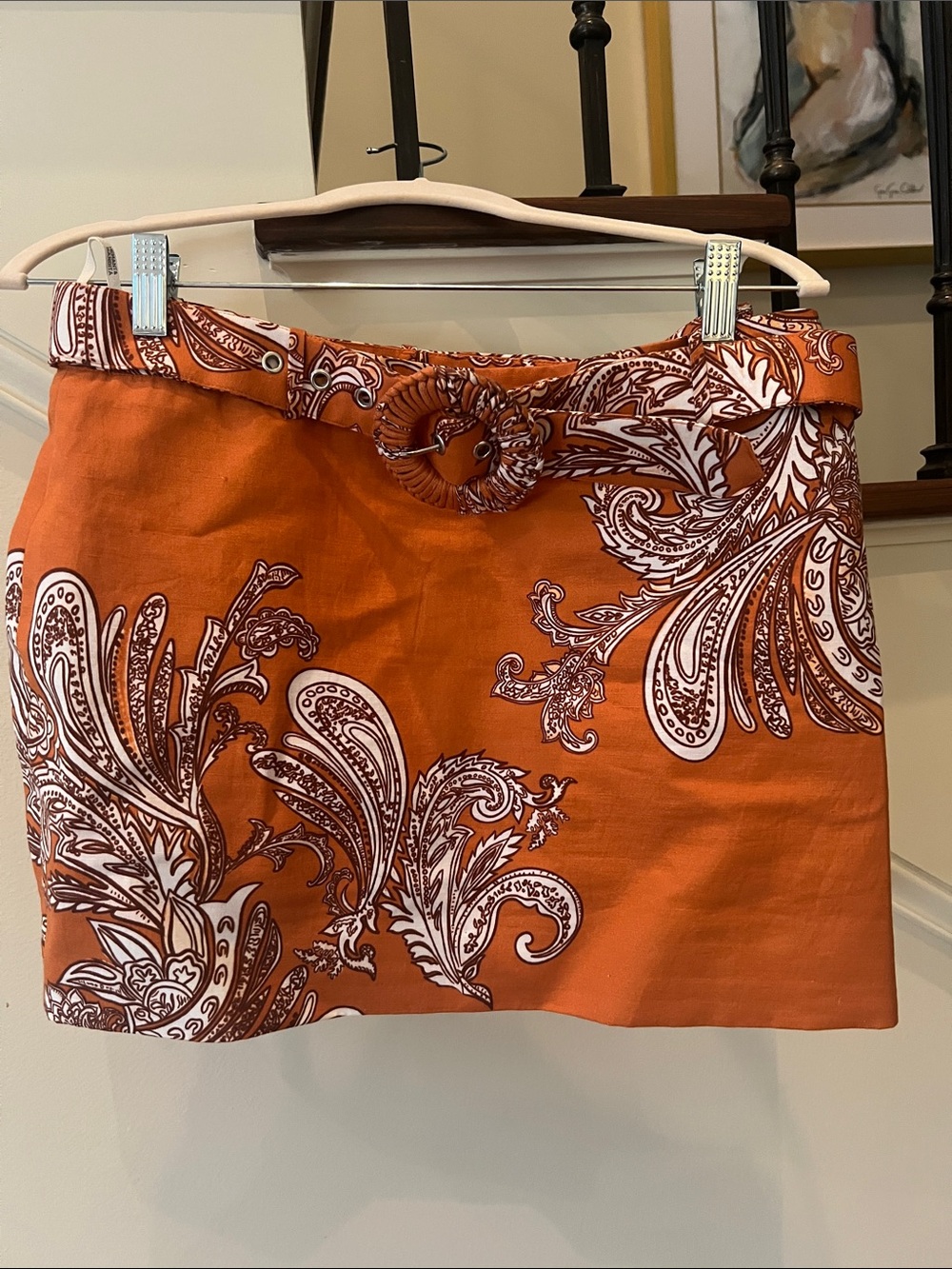 HEMANT & NANDITA Orange and White Paisley Mini Skirt with Belt